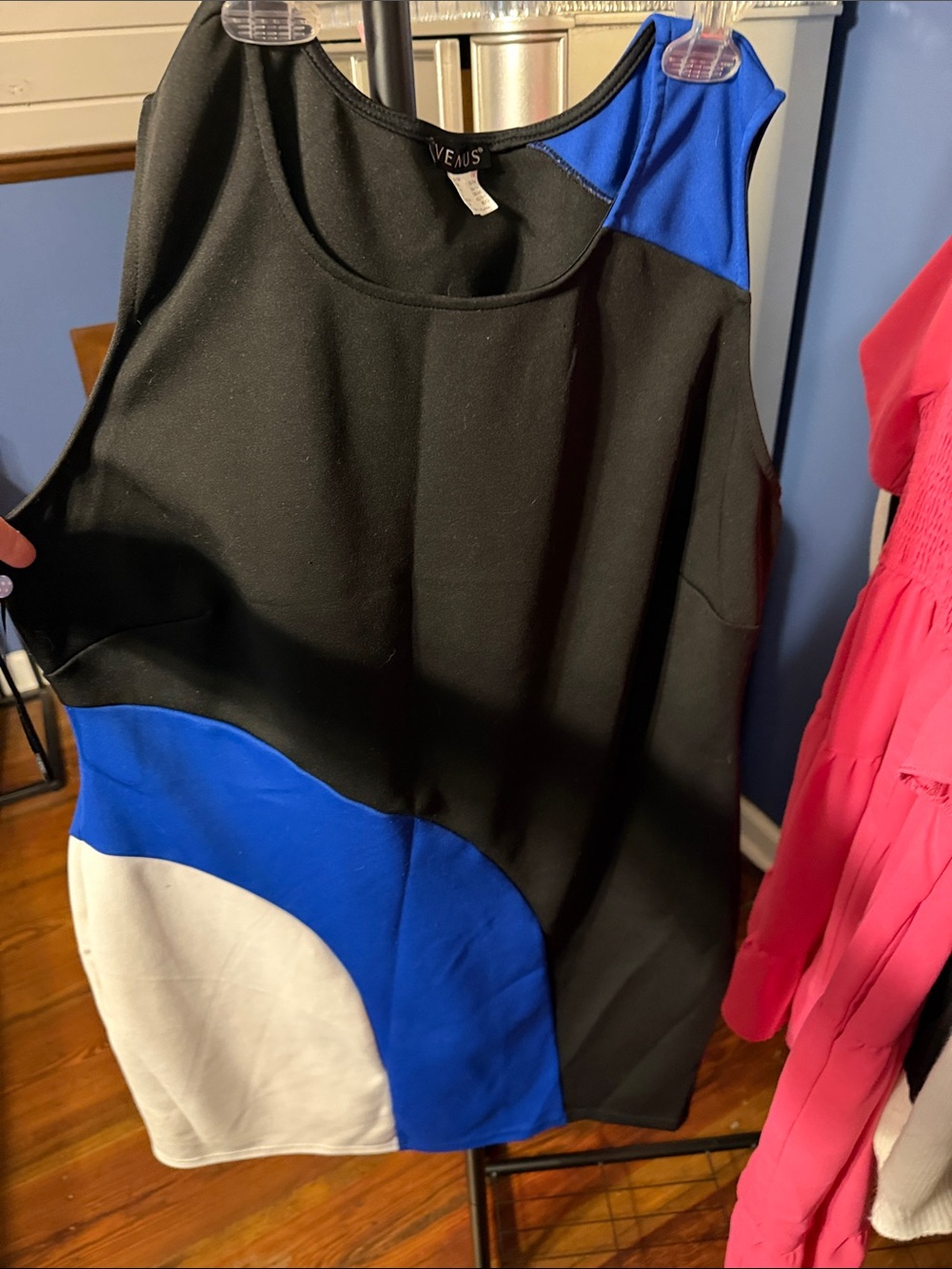 VENUS Black Colorblock Shift Dress with Royal Blue and White Panels